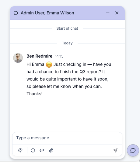 Team chat and shared workspace in ORIVYS